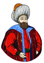Ottoman Sultan Illustration. Isolated in white background.