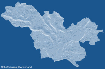 Topographic technical drawing relief map of the city of Schaffhausen, Switzerland with white contour lines on blue background