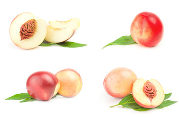 Collage of juicy ripe peaches on a white background clipping path