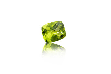 macro mineral stone cut Peridot on a white background