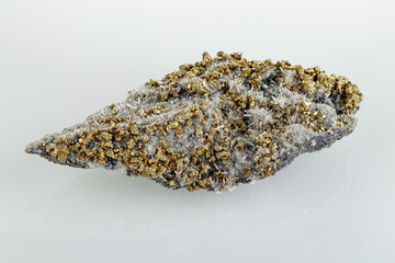 macro stone mineral Quartz pyrite on a white background