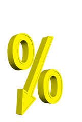 Symbol für Prozente mit Abwärtspfeil, 3D-Illustration