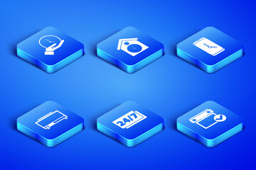 Set Calendar with check mark, Clock, 24 hours, Digital alarm clock, Retro wall watch and Alarm app mobile icon. Vector