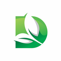 initial d letter green nature leaf logo design