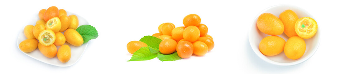 Collage of cumquats isolated on a white cutout