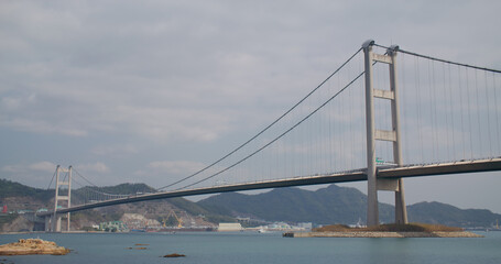Tsing Ma Suspension bridge in Hong Kong city