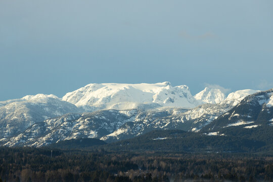 Snow covered mountains in Comox Valley, British Columbia, Canada