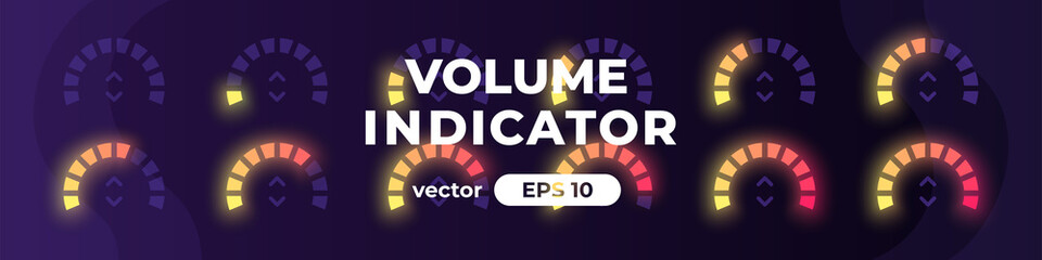 Sound meter. Volume level indicator. Loading circle with percentage. Gauge concept with microphone icon. Animation. UI, User interface. Minimalistic template. Modern design. Vector illustration.