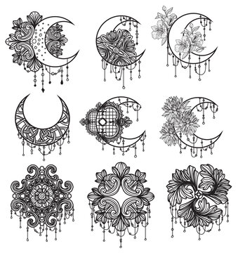 Tattoo art graphics moon drawing and sketch black and white