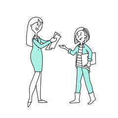 People in the office_two women with documents talking_ line_flat © Liudmyla Taranenko