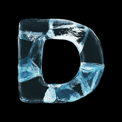 Ice letter D on black background