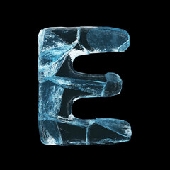 Ice letter E on black background