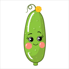 Cartoon cucumber, vegetables, fruits cute characters isolated on white background vector illustration. Cute Funny Fruit face icon vector collection for kids. Food emoji. Funny food concept.