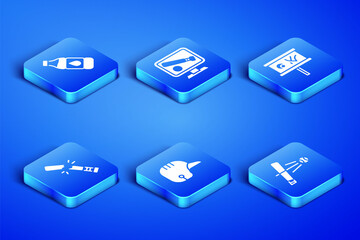 Set Baseball bat with ball, Bottle of water, helmet, Broken baseball, Monitor game and Planning strategy icon. Vector