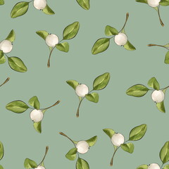 Pattern with white mistletoe berries on a dark background