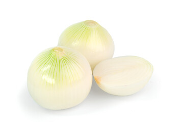 Peeled onions on a white