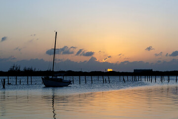 Naklejka na ściany i meble Sunset over Caribbean Sea in Belize