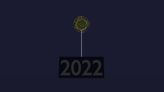 A coronavirus ball drop for the start of 2022. 3D render.