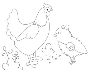 Coloring book for children with the image of a chicken. Vector graphics.