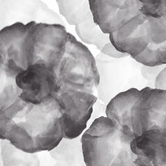 strokes of watercolor paint black and white large flowers