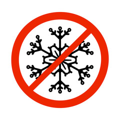 Freezing is prohibited sign isolated on white background. Red round sign with black snowflake icon. No frost symbol. Forbidden sign. Ban cooling. Do not refrigerate insignia. Stock vector illustration