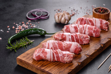 A delicious dish of pork mince wrapped with delicious pieces of bacon