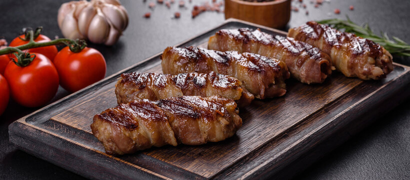 A delicious dish of pork mince wrapped with delicious pieces of bacon