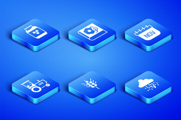 Set Storm, Jar of honey, Wheat, Tractor, Herbarium and November calendar autumn icon. Vector