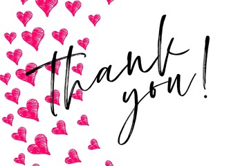 Thank You Card. Hand Written Lettering for Title, Heading, Photo Overlay, Wedding Invitation, Thank You Message. Heart shaped frame with thank you words, elegant thank you card 