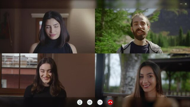 Group video call. Business, friends and education chat conference concept. Video call software interface