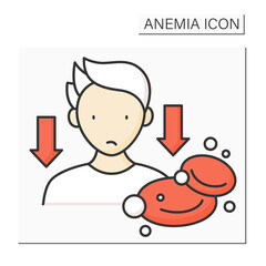 Anemia color icon. Low hemoglobin. Blood disease symptoms. Health protection concept. Isolated vector illustration