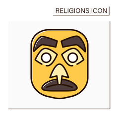 Candomble color icon. Traditional African masks. Represent spirits of deceased ancestors, totem animals. Religions concept. Isolated vector illustration