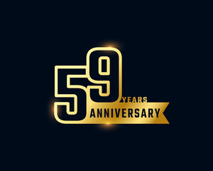 59 Year Anniversary Celebration with Shiny Outline Number Golden Color for Celebration Event, Wedding, Greeting card, and Invitation Isolated on Dark Background