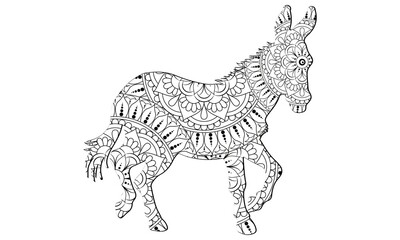 Zentangle stylized cartoon horse (mustang), isolated on white background. Hand drawn sketch for adult antistress coloring page, T-shirt emblem, logo or tattoo with doodle, zentangle design elements.
