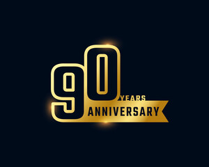 90 Year Anniversary Celebration with Shiny Outline Number Golden Color for Celebration Event, Wedding, Greeting card, and Invitation Isolated on Dark Background