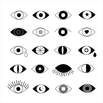 Outline eye icons. Images of open and closed eyes, the shape of the sleeping eyes with eyelashes,