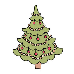 Stylized doodle Christmas tree. Vector illustration on white background.