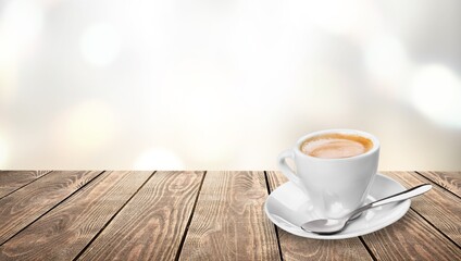 Sweet hot coffee on the table for a winter background