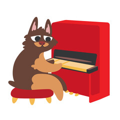 Dog plays the piano. Funny character in doodle flat style