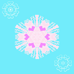 Pink snowflake on a blue background. - obrazy, fototapety, plakaty