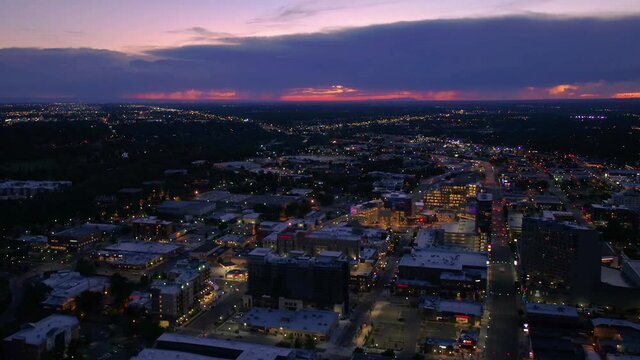 Aerial Flying Over Night Boise, Beautiful Cityscape, Downtown, Idaho