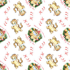 Obraz premium New year pattern with tiger symbol of the year