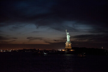Iconic Statue of Liberty in New York City at night