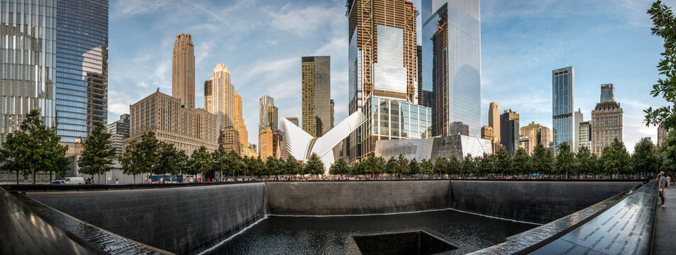 Iconic One World Trade Center memorial in downtown Manhattan