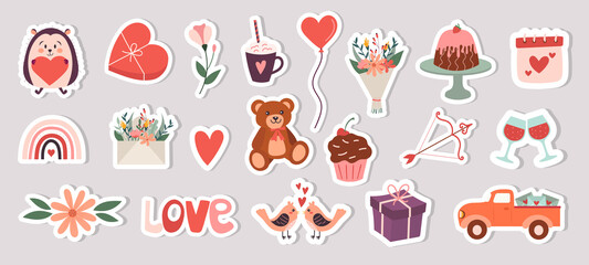 Hand-drawn icons stickers for valentine's day