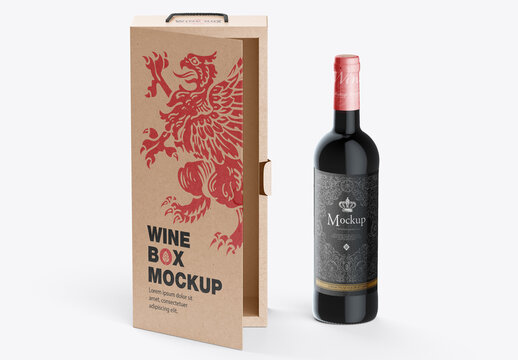 Kraft Box for Wine Bottle Mockup