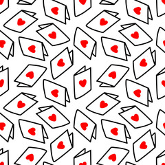 Seamless pattern with postcards with hearts. Vector illustration in doodle style. Design for Valentines Day