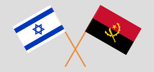 Crossed flags of Israel and Angola. Official colors. Correct proportion