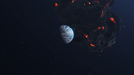 Massive Asteroid meteor Rock Heading planet Earth
Cinematic outer space view, Global danger threat Concpet, 3d rendering
