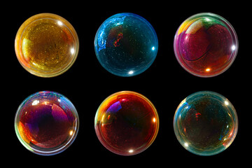 Soap bubbles isolated on black background